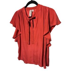 Dolan Left Coast Collection Rust‎ Tie Neck Flutter Sleeve Blouse XS